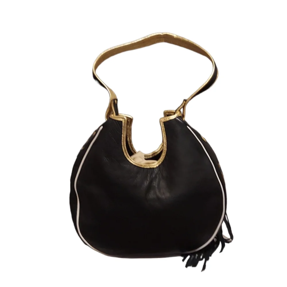 Saints Football Leather Fringe Zip Up Closure Black & Gold! Shoulder Bag! - Picture 2 of 6